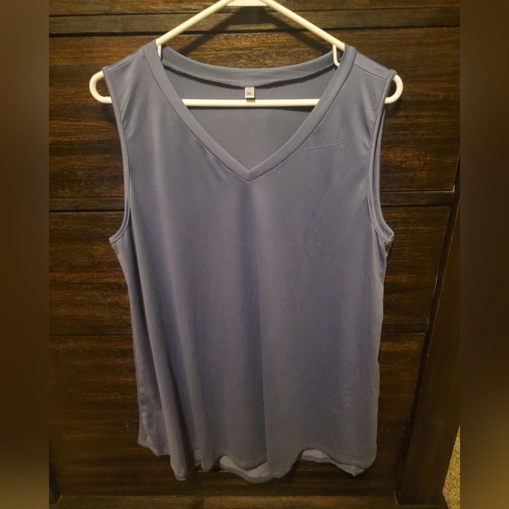 Women's Sleeveless V-Neck Top - Blue/Grey